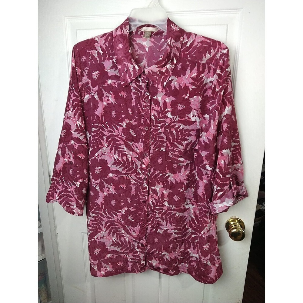 White Stag Purple Pink 3/4 Sleeve Button Collar Pocket Shirt . Size 2X